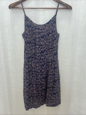 Broadway & Broome Navy Blue & Tan Printed Spaghetti Strap Slip Dress Size 2